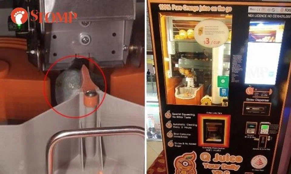 Man spots 'black, rotten orange' in Q Orange juice dispenser at Chinatown Point