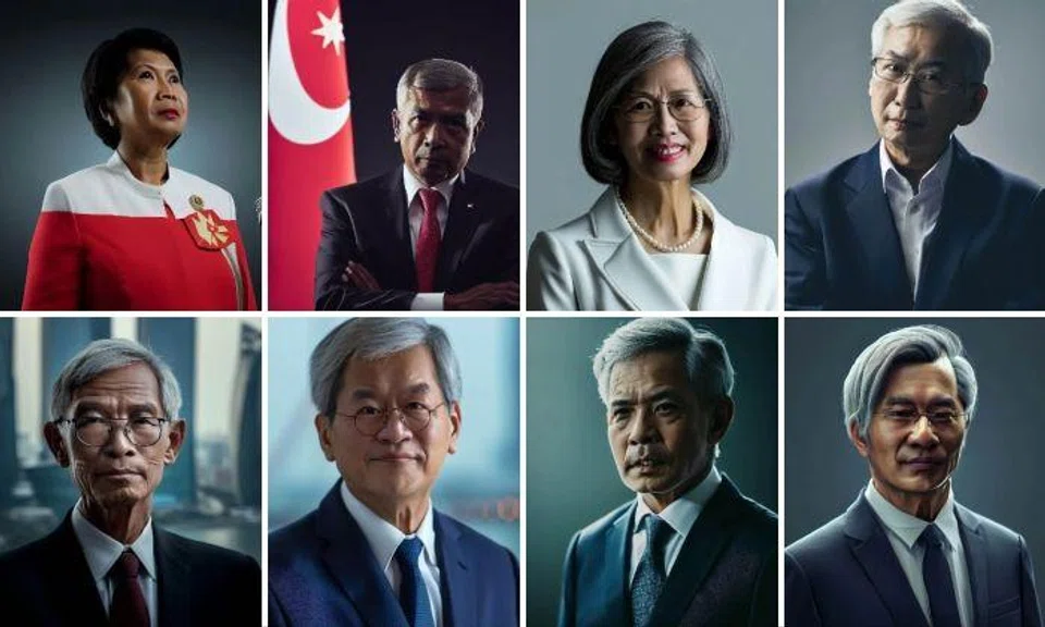 Two of the eight portraits are of women. In real life, Singapore has yet to have a female prime minister.