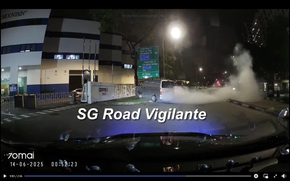Smoke spewing from a van after it came to halt in Jurong.