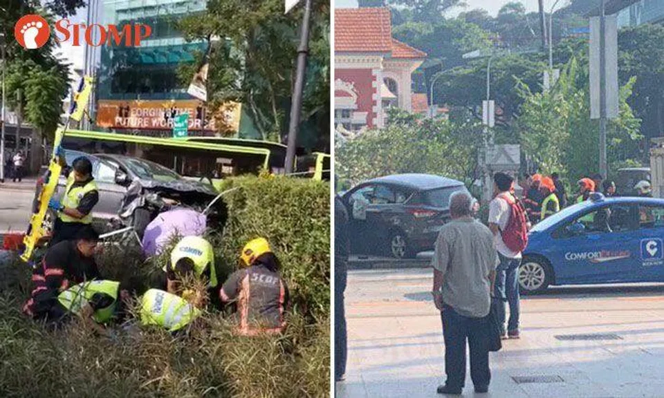 5 taken to hospital after accident involving 4 cars and pedestrian at Bras Basah Road