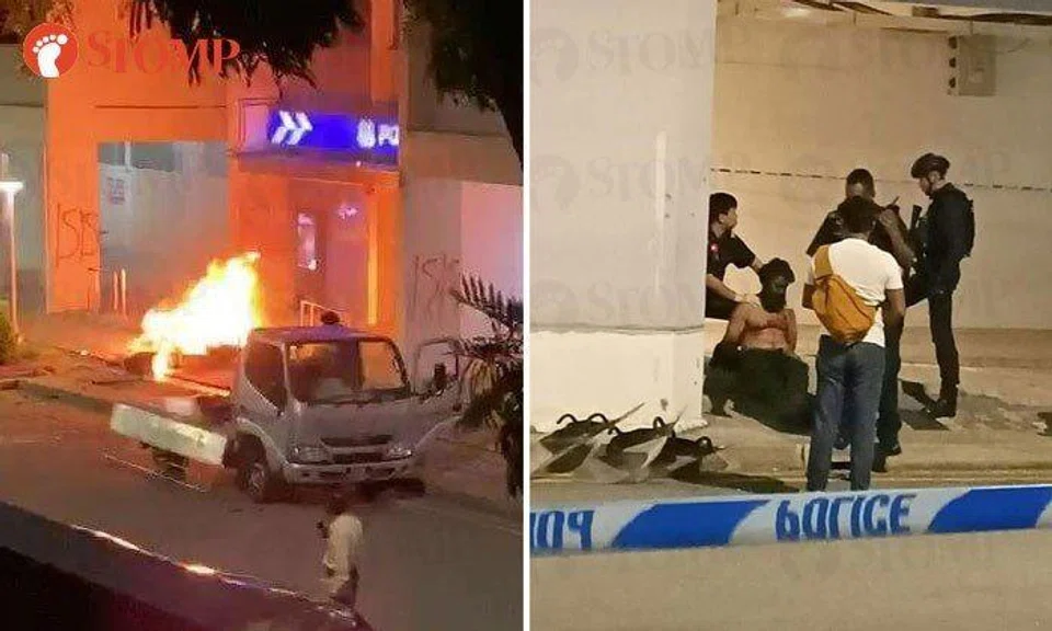 Man who started fire, set off 16 explosions outside Kallang police post gets jail, caning