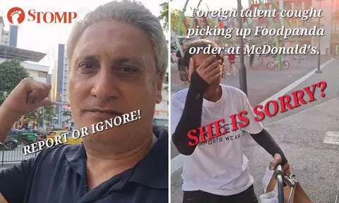 Woman covers face and flees after Stomper confronts her over alleged illegal food delivery at Tampines McDonald's