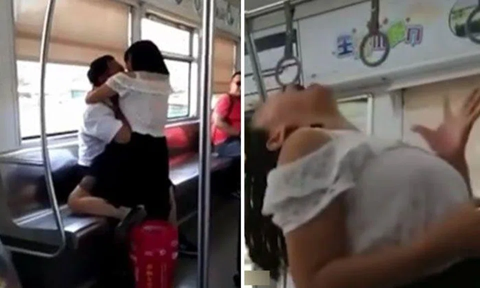 The woman suddenly bit a male commuter, before stripping naked and licking his blood off the ground. She was later apprehended by metro staff members. PHOTO: LIANHE ZAOBAO