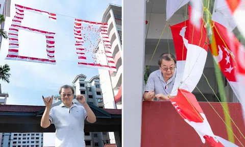 Retired shop owner turns Toa Payoh blocks into SG60 tribute with hand-tied flags