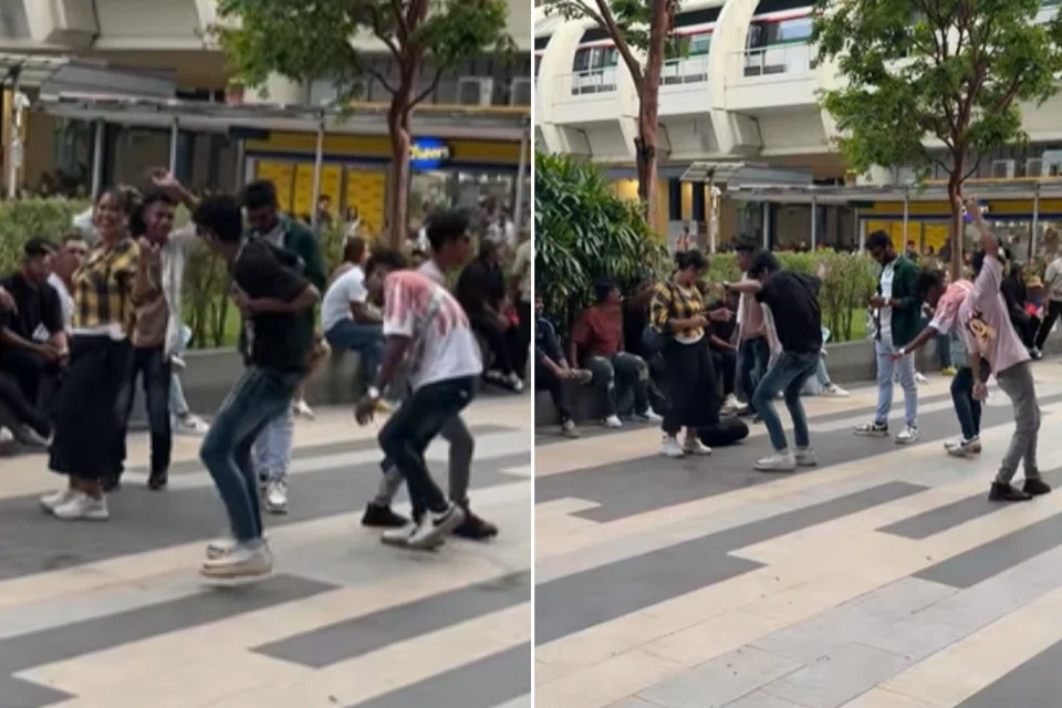 A group of foreign workers gathered for a dance party outside Paya Lebar MRT.