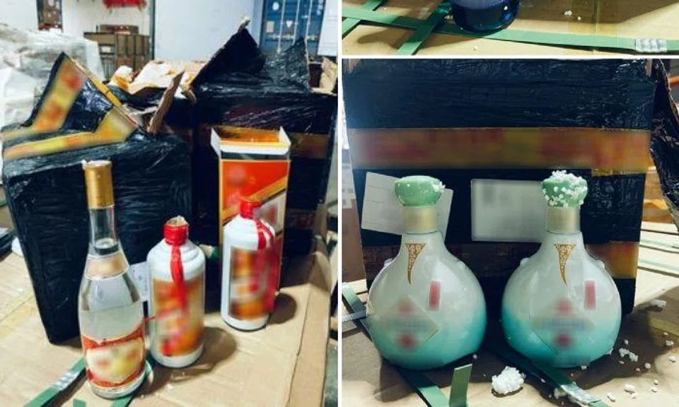 A total of 480 bottles of duty-unpaid liquor were found in a shipping container in Tanjong Pagar on May 20
