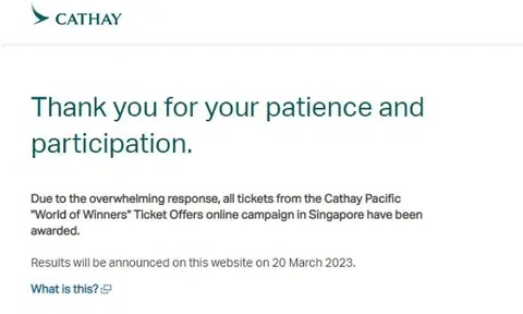 Still hoping to get those free Cathay Pacific tickets to Hong Kong? Too late
