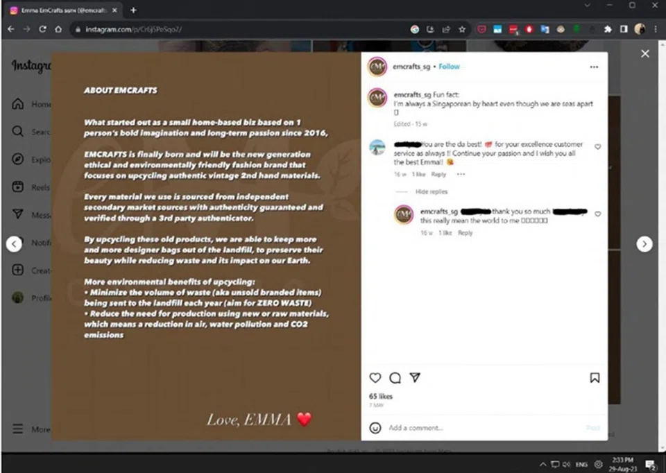 Mr Ng Hoe Seng, operating under Instagram accounts “emcase_sg” and “emcrafts_sg”, sold counterfeit goods such as phone cases, passport covers, card holders and purses through the social media platform.