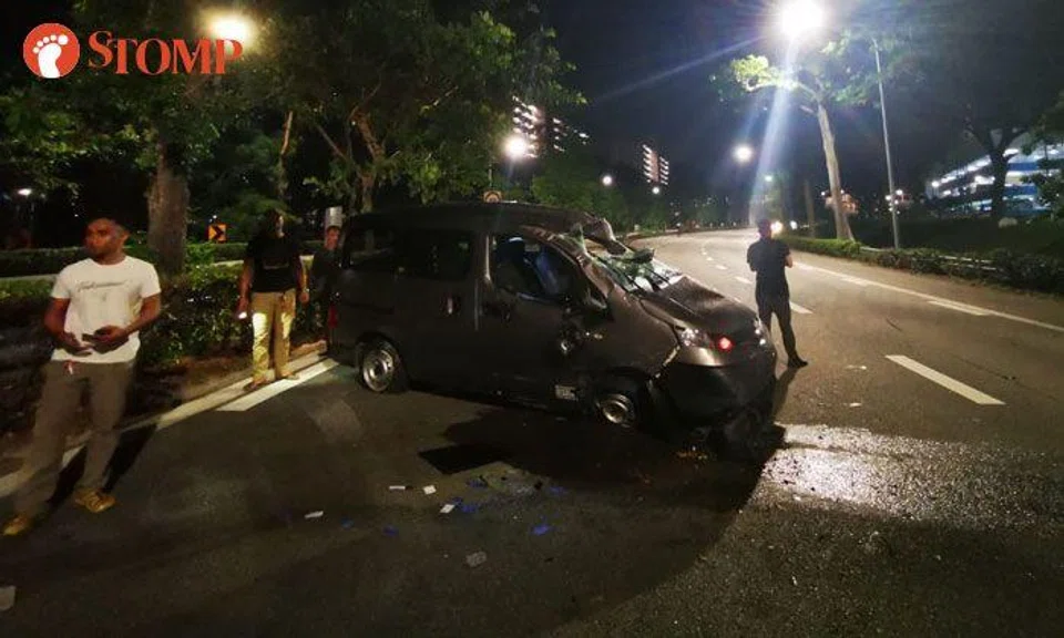Driver arrested for drink driving after overturning van on PIE