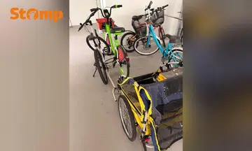 Anywheel bicycle modified with wagon trailer