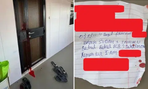 Note handwritten in English and Malay left outside flat splashed with red paint, man arrested