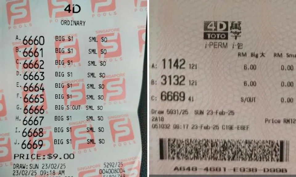 Punter picked 1st prize-winning 4D numbers in S'pore and M'sia on same day, but they were sold out