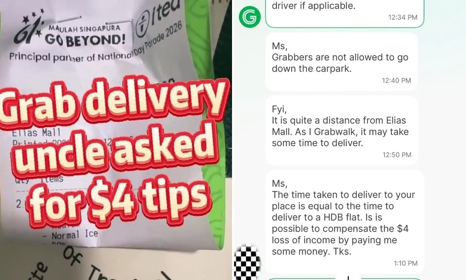 grabwalk rider requests $4 tip after hour long walk to deliver bubble tea