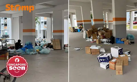 Parcel sorting at Bedok Reservoir void deck