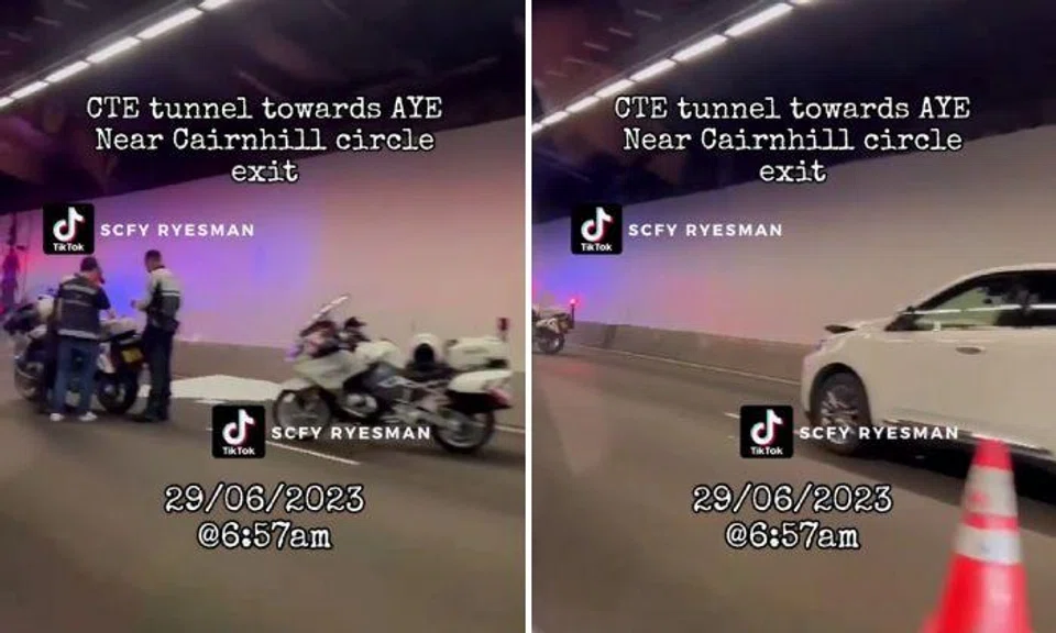 A video on TikTok posted by user @ryesman at 6.57am showed the aftermath of the accident, with emergency vehicles – including an ambulance and several police cars and motorcycles – stopped in the rightmost lane within the CTE tunnel.