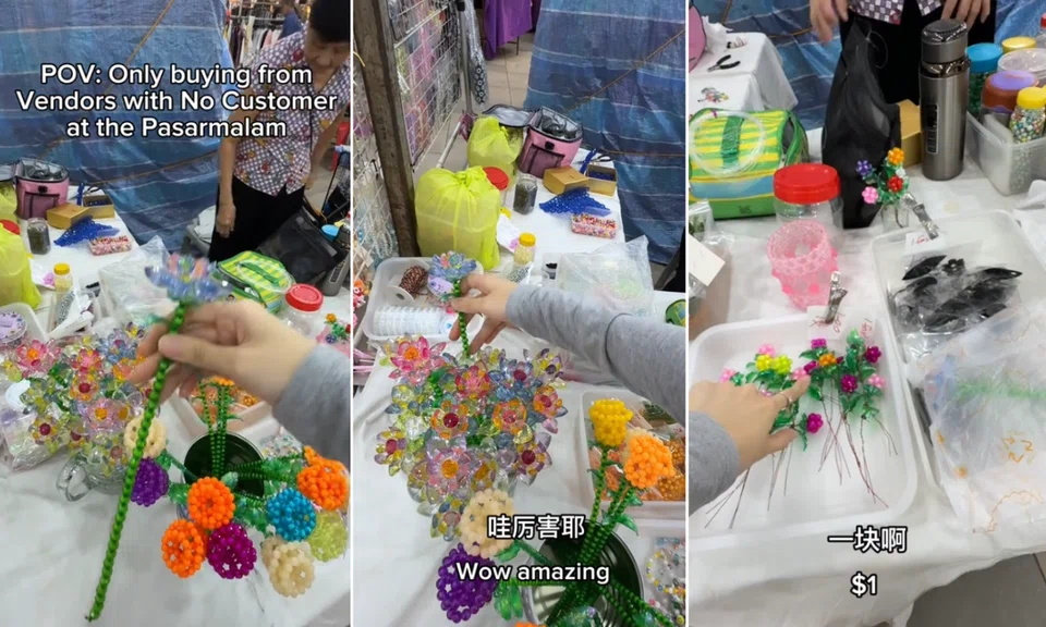 One TikToker made a pasar malam vendor smile by purchasing her beaded crafts.