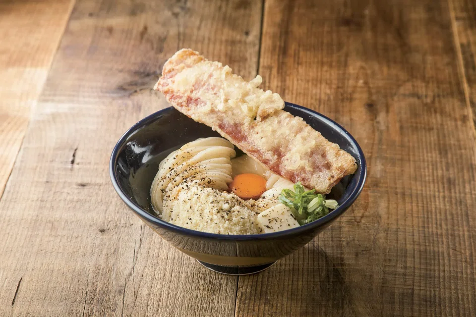 Udon Shin's carbonara-style udon.