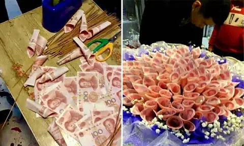 Spoil market to the max: Man in China gives GF bouquet made with $2,000 worth of bank notes