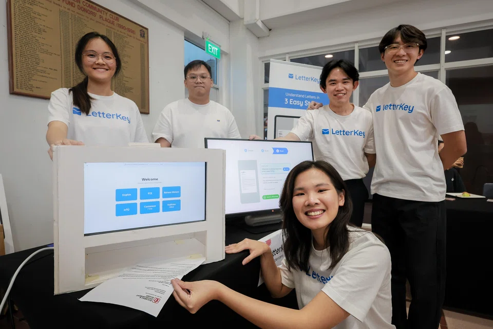 The LetterKey team comprises (from left) Felicia Hwang, Brian Chew, Cham Li Hui, Owen Gan and Loo Ping Wee. They came up with the idea after a series of visits to an active ageing centre in June.