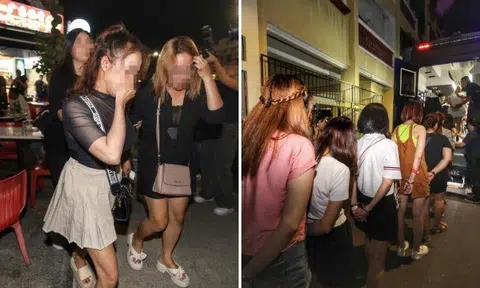 A total of 33 women, aged between 21 and 54, were arrested for their suspected involvement in vice activities and illegal employment-related offences at the coffee shop on the corner of Lorong 29 Geylang. Photos: Lianhe Zaobao