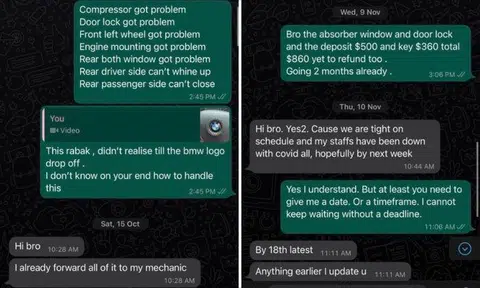 Tan noticed several problems with the car, such as defects on the vehicle's shock absorbers, engines, windows, and door locks. These were highlighted to the owner of the dealership, whom Tan refers to in his post as Farhan.