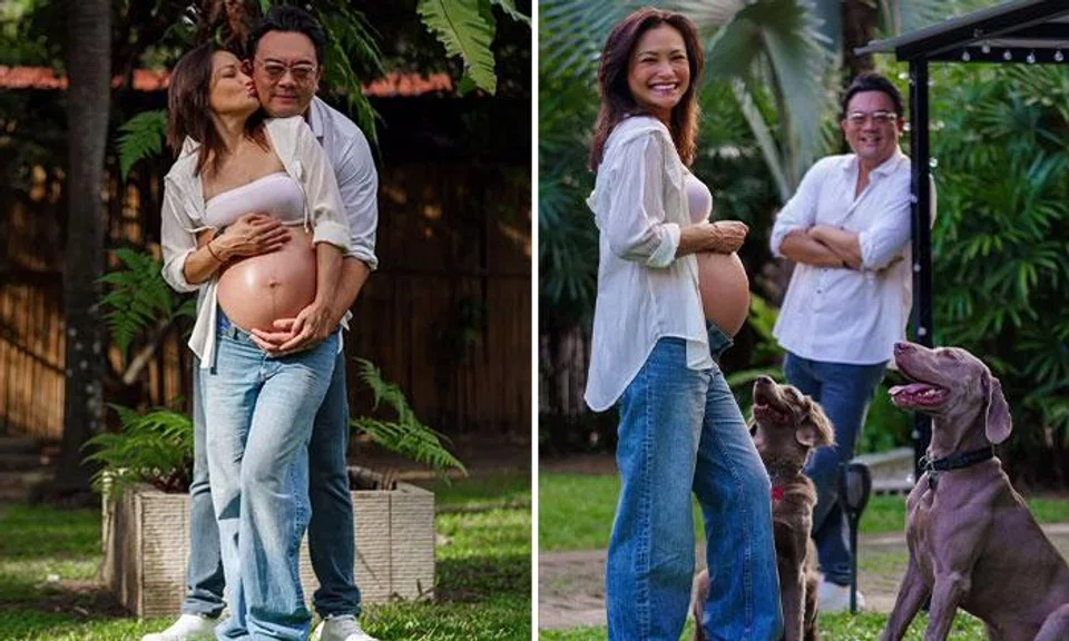 The 51-year-old showed off pictures from a maternity photo shoot she did with her lawyer husband and their two dogs ahead of her delivery. PHOTOS: SCREENGRAB FROM GLENDA.CHONG/INSTAGRAM