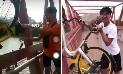 Guy throws oBike and ofo bicycle over bridge, police aware of matter