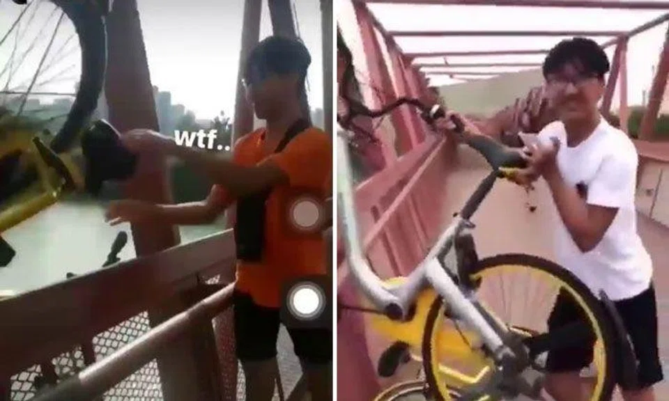 Guy throws oBike and ofo bicycle over bridge, police aware of matter
