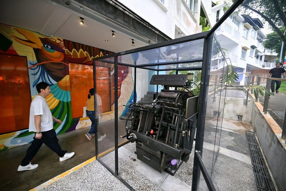 The Heidelberg letterpress outside Bynd Artisan’s flagship store in Holland Village. The brand’s co-founders made the difficult decision of letting the machine go as the business moved out.