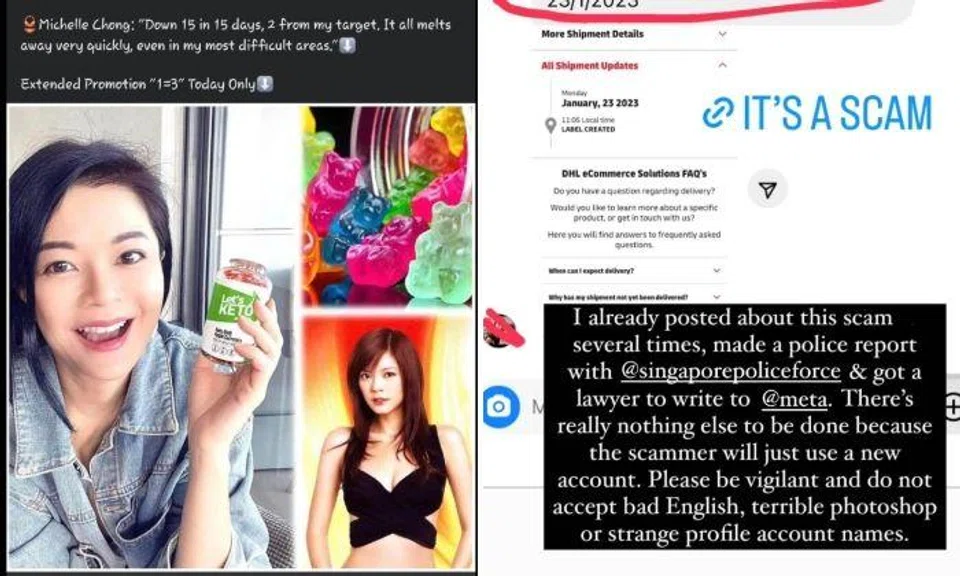 Local actress and filmmaker Michelle Chong is warning people not to fall for fake Facebook ads using photos of her to sell a slimming product called Let's Keto, which looks like gummy candy.