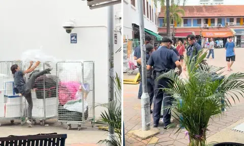 man kicks police surveillance camera jurong west
