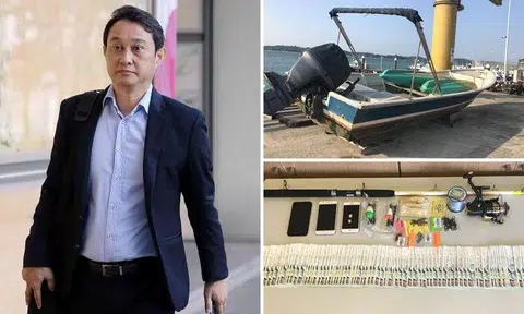 Former City Harvest Church fund manager Chew Eng Han was arrested along with another man at 8.47am on board a motorised sampan. PHOTOS: JONATHAN CHOO, ST FILE, SPF