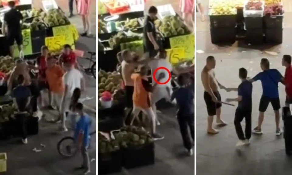Stomper Michael alerted Stomp to a video of the incident, which shows a shirtless man arguing with a man in a white shirt and another man in an orange shirt.