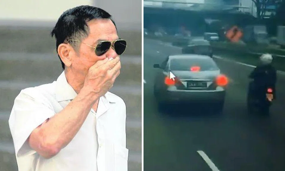 Ho Loong Chan (left), 65, kept veering close to the bike and applying the brakes to his Toyota Camry intermittently and at one point, even forced the rider onto the road shoulder before getting ahead of him and abruptly slamming his brakes. Photos: The Straits Times, Stomp