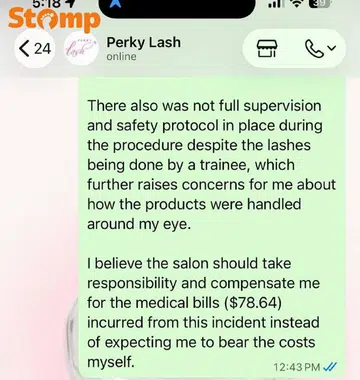 woman suffers eye pain after free lash treatment