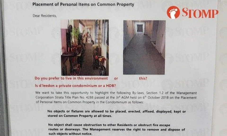 Stomper GokB, who lives at D'Leedon off Farrer Road, shared a photo of the notice, which he felt was "done in poor taste".