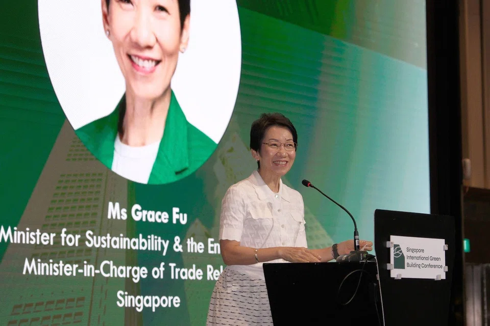 Minister for Sustainability and the Environment Grace Fu speaking at the International Green Building Conference 2025 on July 9.