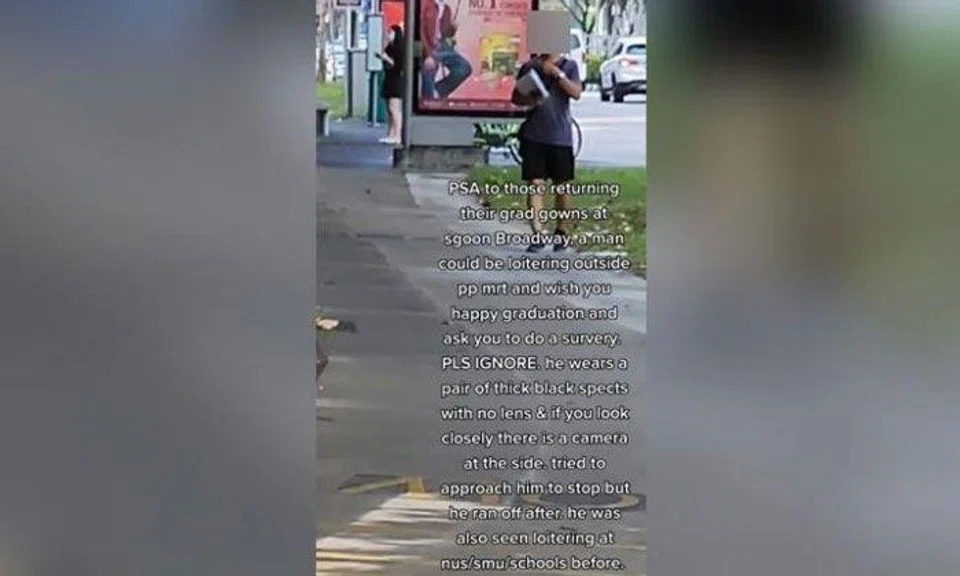 TikTok user Coffee_and_sesame alleged that the man would approach students asking them to participate in a survey, while carrying a hidden camera device. SCREENGRAB FROM TIKTOK