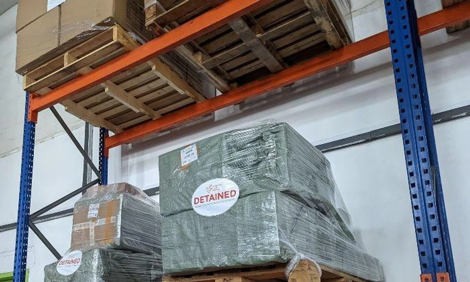 Illegally imported food products were detected in the consignment. Photo: Singapore Food Agency