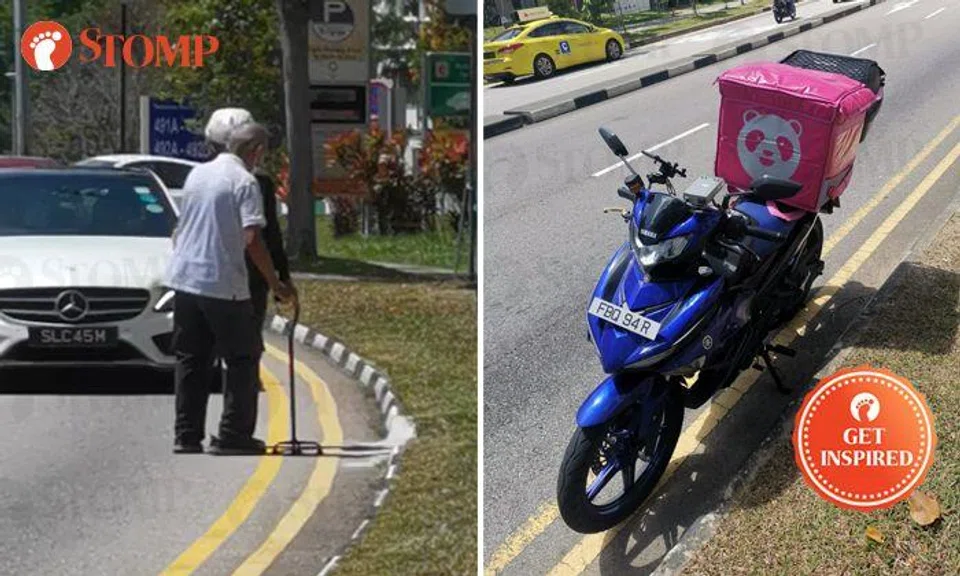 Kind food delivery rider rushes to help elderly man cross road in Tampines