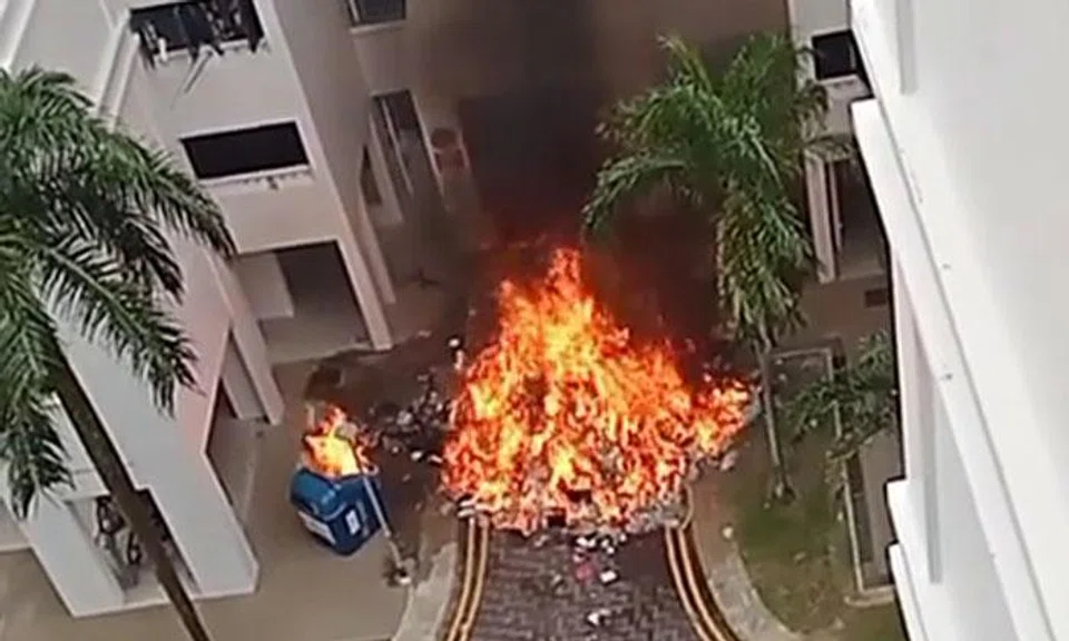 Explosion heard as large pile of rubbish catches fire at Woodlands block: 'So scary!'