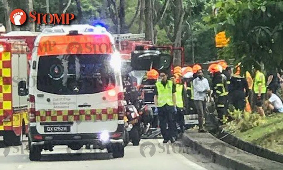 Female driver in her 40s injured after car flips along Upper Thomson Road