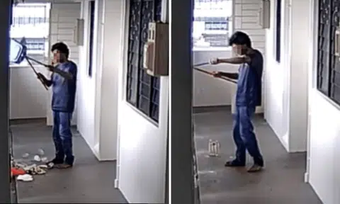 Man sweeps up rubbish, then flings it over ledge from 15th floor of Serangoon North block