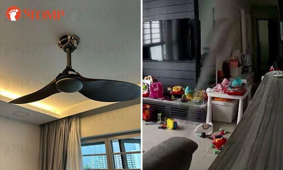 Ceiling fan falls apart and sends pieces flying, damaging Bidadari resident's walls and windows