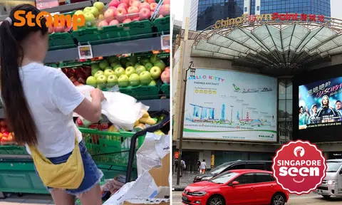 Shopper takes lots of plastic at Chinatown Point supermarket