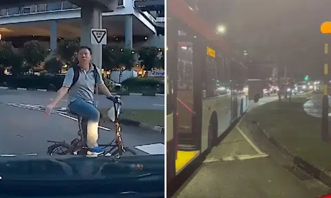 SBS Transit bus delayed 17 minutes as cyclist blocks traffic in Sengkang, police investigating