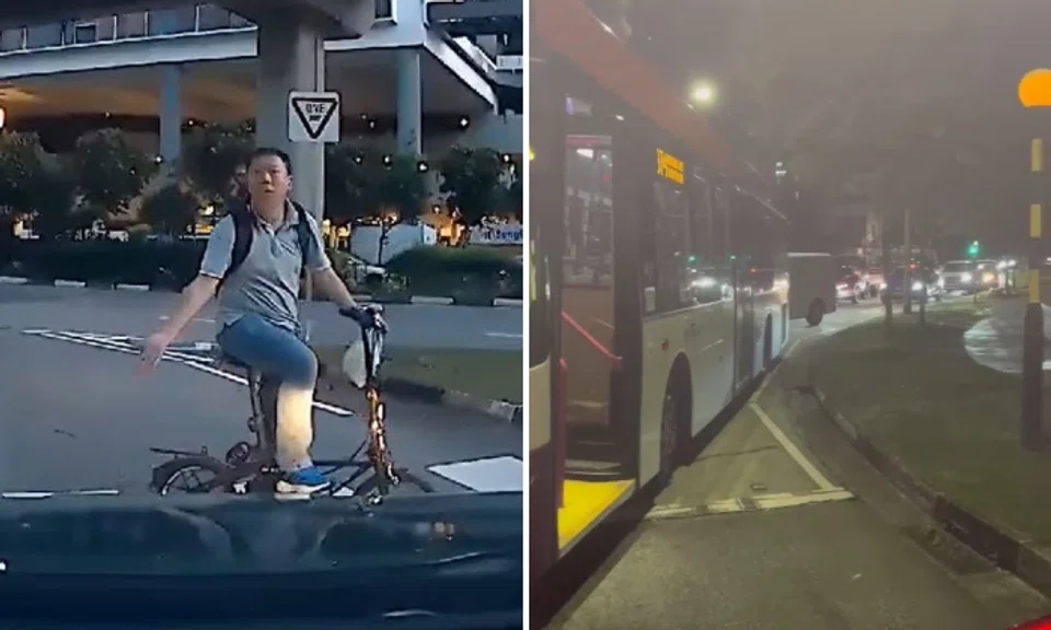 In a dashcam footage of the incident uploaded onto Facebook, the cyclist can be seen gesturing at Mr Neo, and then towards the road.