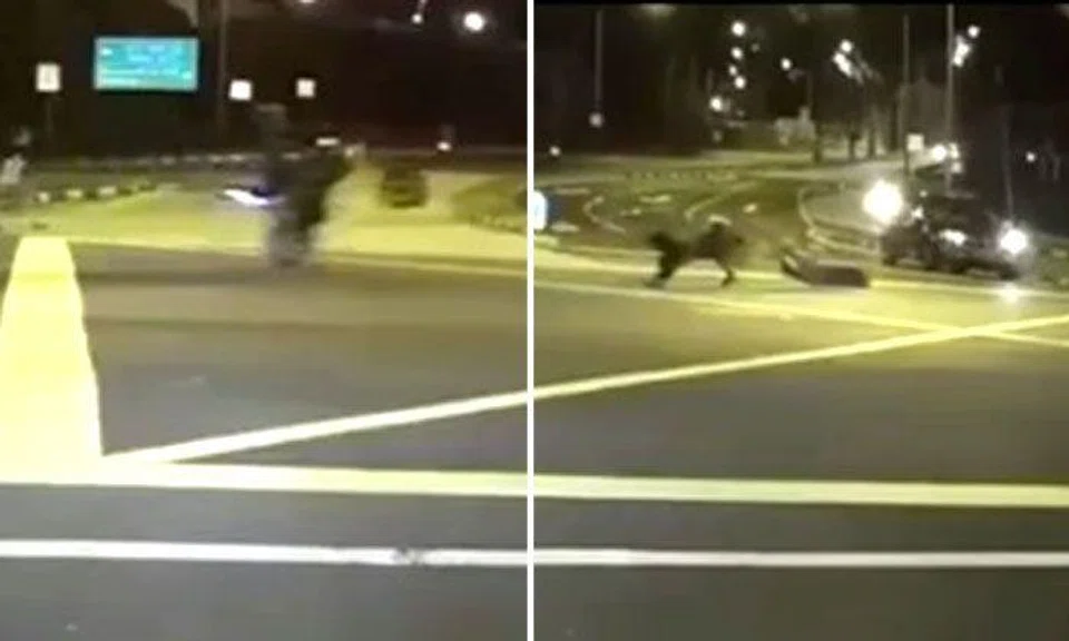  E-biker performs wheelie on road -- and fails spectacularly