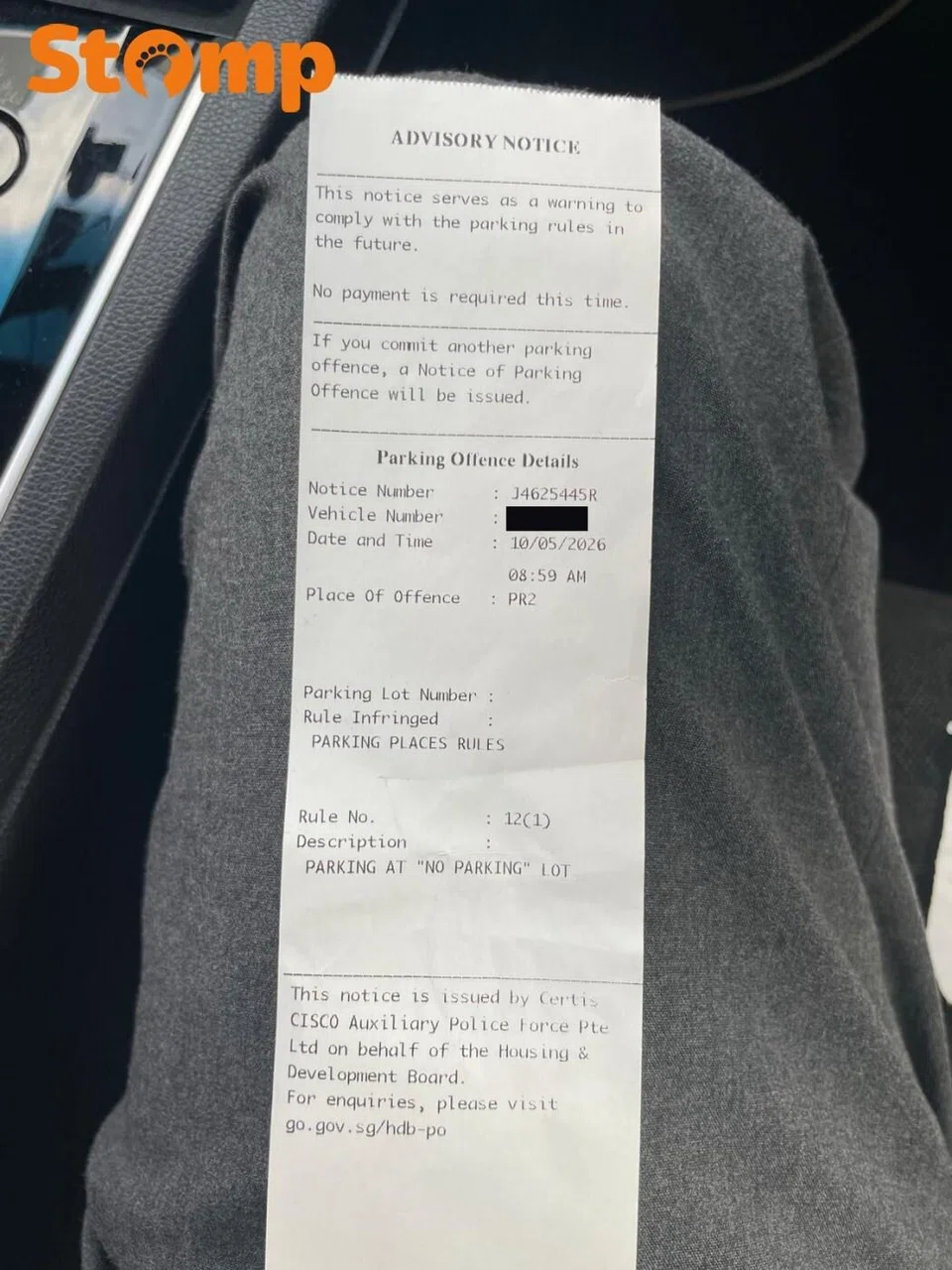 Driver gets angry note over parking in Pasir Ris