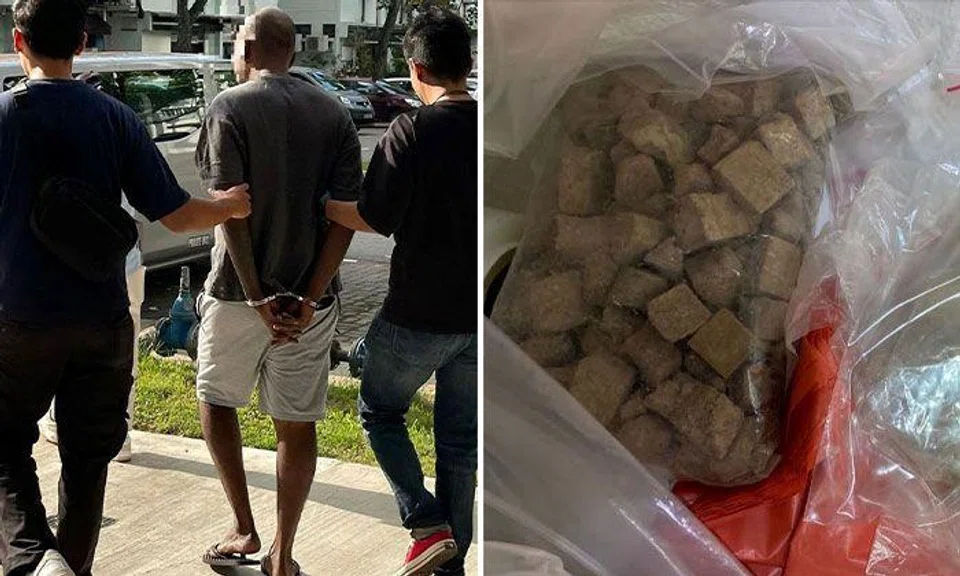 A suspected drug offender arrested by CNB officers during an islandwide anti-drug operation between Oct 8 and Oct 20. PHOTO: CNB